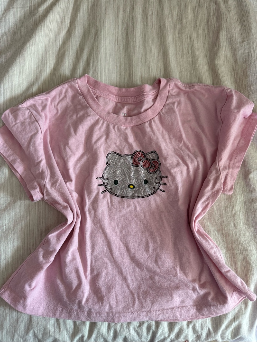 Aeropostale Light Pink Graphic Tee with Rhinestone Cat Face